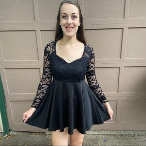 Black lace babydoll dress long sleeve